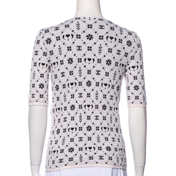 Chanel 19K Coco Neige Black White Wool CC Logo Top Short Sleeve Tee T Shirt 40 - Picture 11 of 16